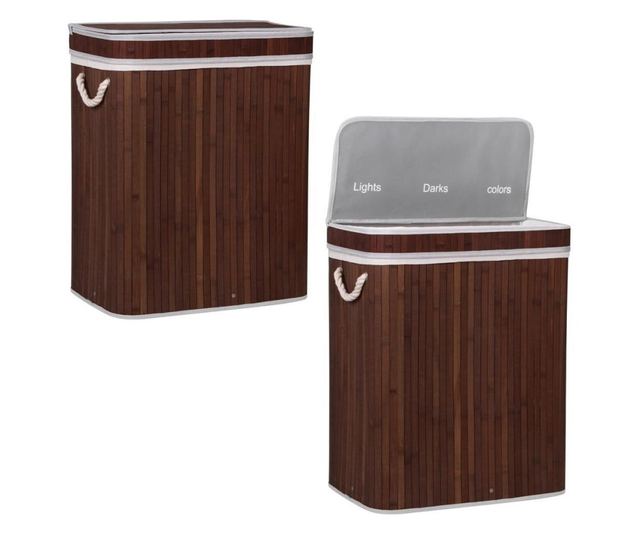 Cos rufe, 3 compartimente, bambus, maro, 100 L, 50x31x63 cm, Springos