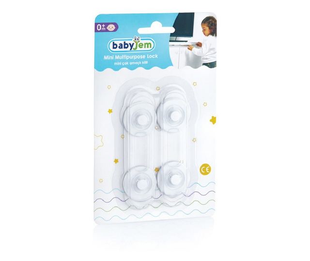 Set 2 mini sigurante universale pentru usi si dulapuri BabyJem, albe