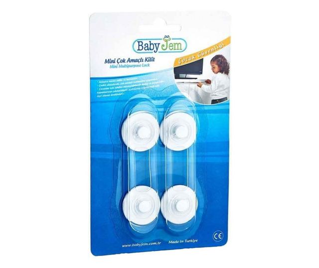 Set 2 mini sigurante universale pentru usi si dulapuri BabyJem, albe