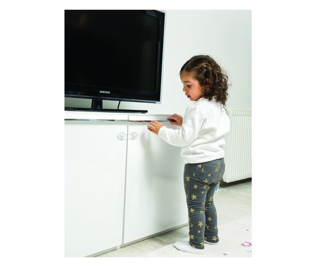 Set 2 mini sigurante universale pentru usi si dulapuri BabyJem, albe
