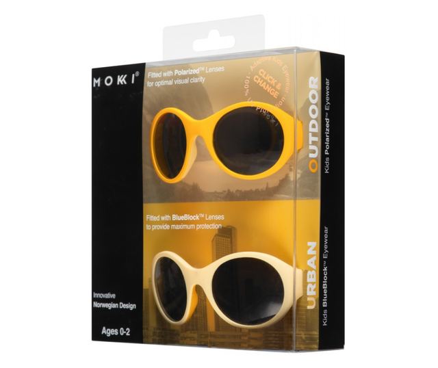 MOKKI Click & Change napszemüveg gyerekeknek, UV-védelem, sárga, 0-2 éves korig, 2 pár