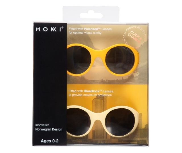 MOKKI Click & Change napszemüveg gyerekeknek, UV-védelem, sárga, 0-2 éves korig, 2 pár