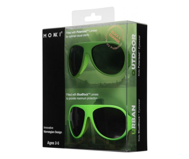 MOKKI Click & Change napszemüveg gyerekeknek, UV-védelem, zöld, 2-5 éves kor, 2 pár szett