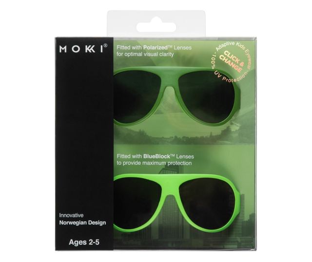 MOKKI Click & Change napszemüveg gyerekeknek, UV-védelem, zöld, 2-5 éves kor, 2 pár szett