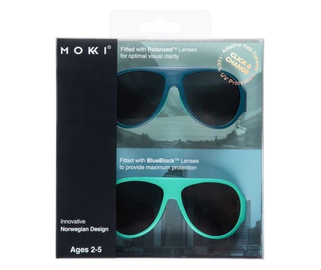 MOKKI Click & Change napszemüveg gyerekeknek, UV-védelemmel, kék, 2-5 éves korig, 2 pár