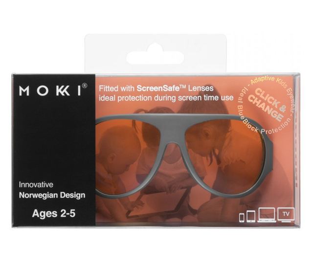 MOKKI Click & Change ScreenSafe napszemüveg gyerekeknek, képernyővédelemmel, 2-5 éves korig, szürke