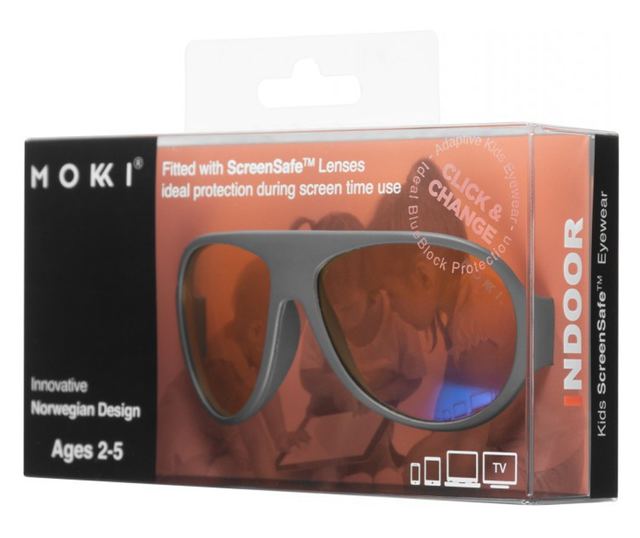 MOKKI Click & Change ScreenSafe napszemüveg gyerekeknek, képernyővédelemmel, 2-5 éves korig, szürke