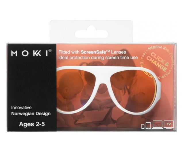MOKKI Click & Change ScreenSafe képernyővédő szemüveg gyerekeknek, 2-5 éves korig, fehér