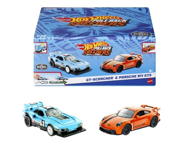 HOT WHEELS SET 2 MASINUTE METALICE PULL BACK GT-SCORCHER SI