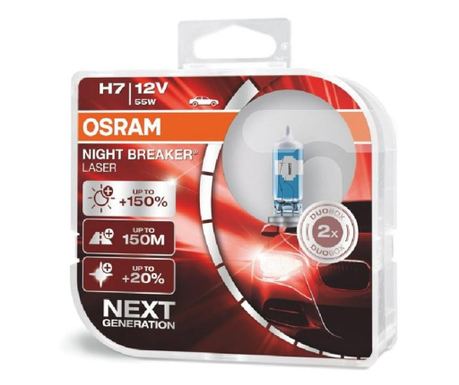 Set 2 auto žarulje s halogenom Osram H7 12V 55W PX26d Night Breaker Laser +150%