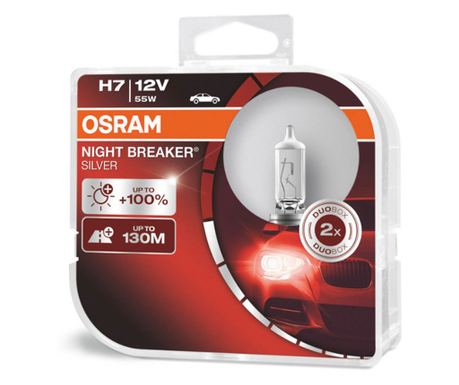Set 2 halogenih žarulja H7 12V NIGHT BREAKER SILVER + 100%