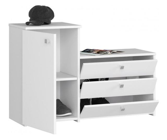Dulap depozitat incaltaminte, pantofar, placa laminata, 3 sertare, 2 rafturi, alb, 98.4x33x68/43 cm