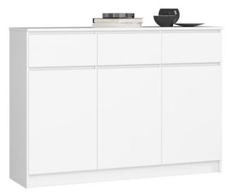 Comoda, placa laminata, 3 sertare, 6 rafturi, alb, 138x40x99 cm