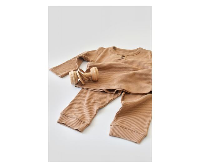Blúz szett hosszú ujjú és hosszú nadrággal organikus és modális pamutból - BabyCosy barna (méret: 3-6 hónap)