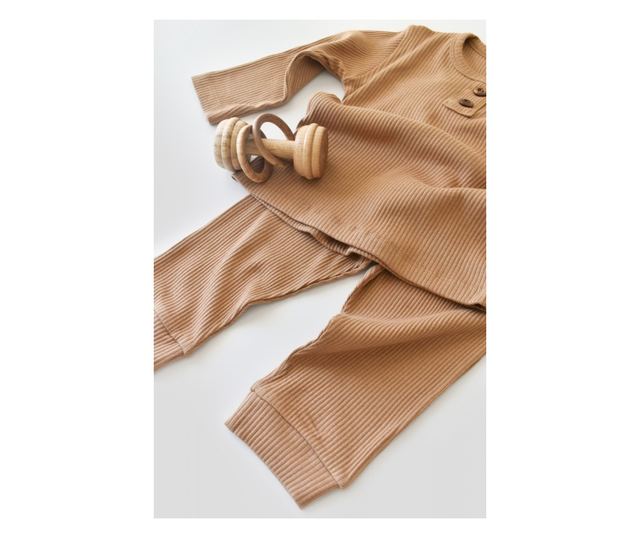 Blúz szett hosszú ujjú és hosszú nadrággal organikus és modális pamutból - BabyCosy barna (méret: 3-6 hónap)