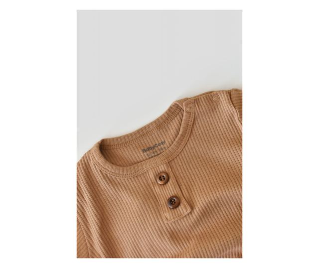 Blúz szett hosszú ujjú és hosszú nadrággal organikus és modális pamutból - BabyCosy barna (méret: 3-6 hónap)