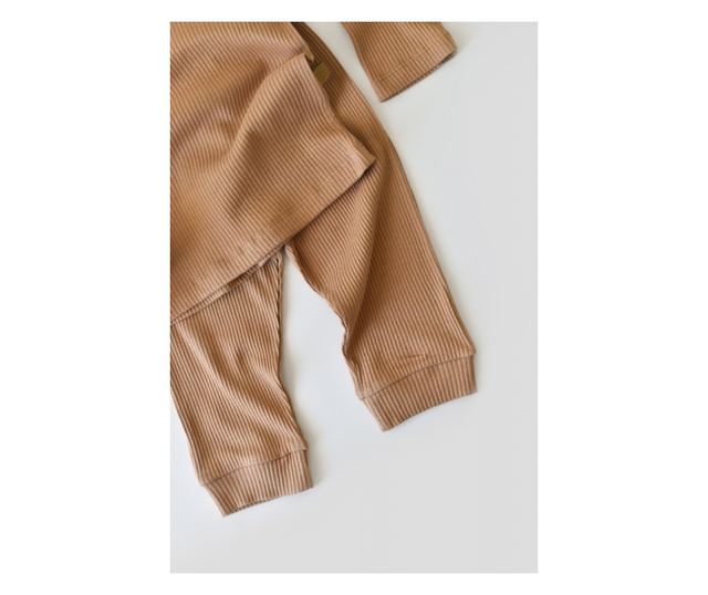 Blúz szett hosszú ujjú és hosszú nadrággal organikus és modális pamutból - BabyCosy barna (méret: 3-6 hónap)