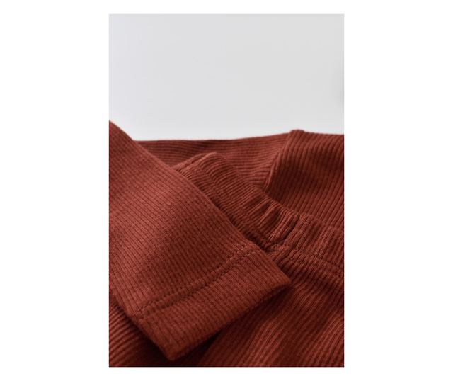 3 részes készlet: hosszú ujjú blúz, hosszú nadrág és organikus és modális pamut sapka - BabyCosy tégla (méret: 12-18 hónap)
