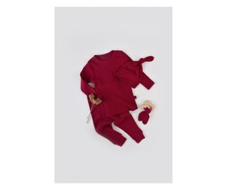 3 részes készlet: hosszú ujjú blúz, hosszú nadrág és organikus és modális pamut sapka - BabyCosy Red (Méret: 12-18 hónap)