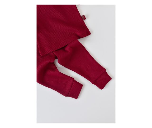 3 részes készlet: hosszú ujjú blúz, hosszú nadrág és organikus és modális pamut sapka - BabyCosy Red (Méret: 12-18 hónap)