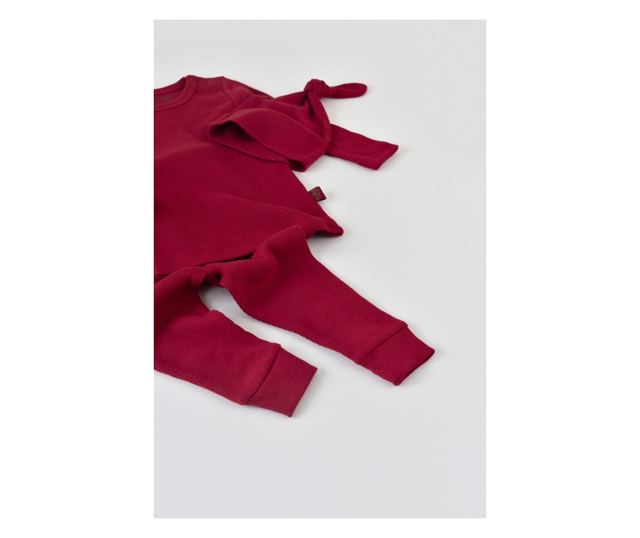 3 részes készlet: hosszú ujjú blúz, hosszú nadrág és organikus és modális pamut sapka - BabyCosy Red (Méret: 12-18 hónap)