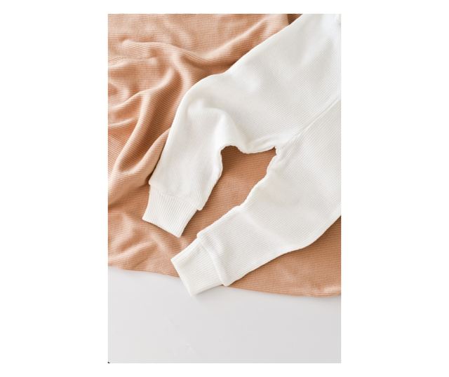 3 részes készlet: hosszú ujjú test, hosszú nadrág és organikus és modális pamut sapka - Ecru BabyCosy (méret: 12-18 hónap)