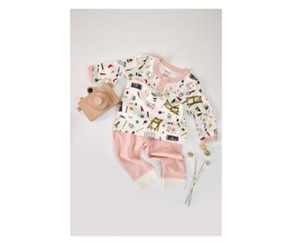 Hosszú ujjú blúzkészlet gombokkal és hosszú nadrággal, 100% organikus pamut, BabyCosy, Púder (méret: 3-6 hónap)