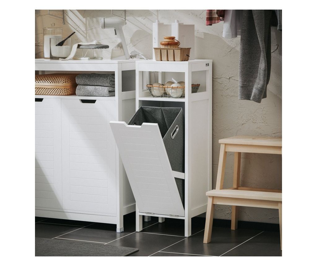 SoBuy omara za perilo, Kopalniška omarica s košem za perilo, kopalniško pohištvo BZR122-W - 2