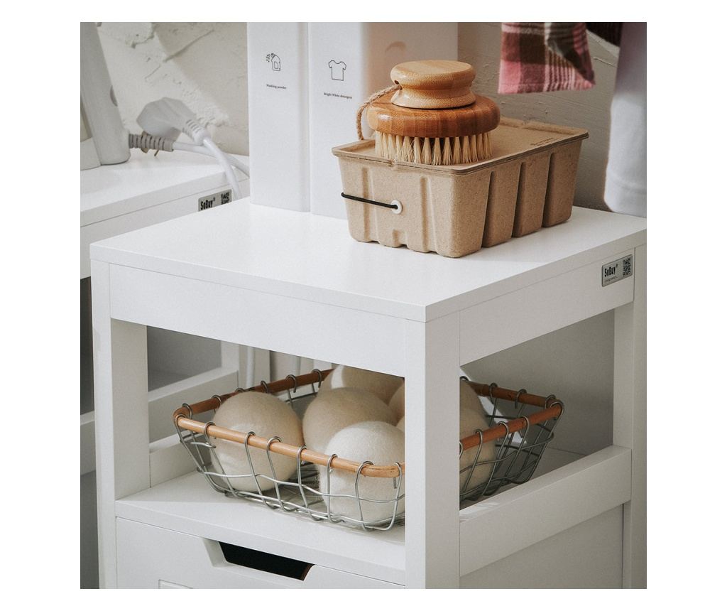 SoBuy omara za perilo, Kopalniška omarica s košem za perilo, kopalniško pohištvo BZR122-W - 4