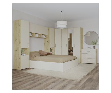 Set dormitor haaus Malmo V6, Pat 200 x 140 cm, Stejar Artisan/Argila