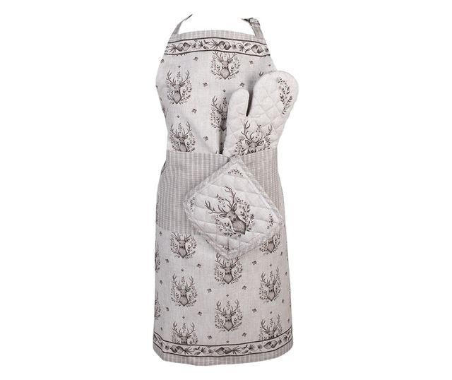 Bež i siva pamučna kuhinjska pregača Ren 70x85 cm