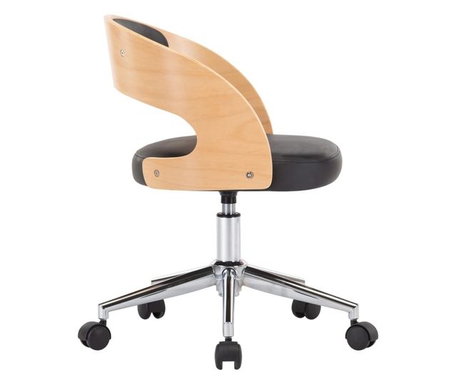 Črn vrtljiv kuhinjski stol iz ukrivljenega lesa in umetnega usnja