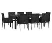 Vrtni namještaj s jastucima, 9 dijelova, crni, poliratan