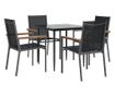 Градински комплект мебели, 5 части, Черен, Текстилен и Стомана thumbnail 3