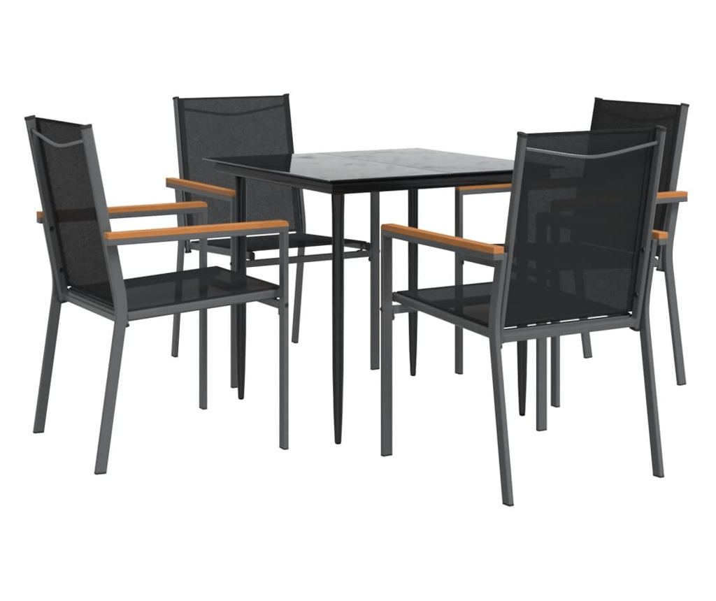 Градински комплект мебели, 5 части, Черен, Текстилен и Стомана - 3