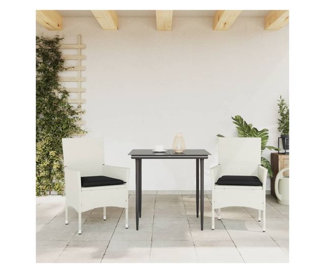 2 db fehér polyrattan kerti szék párnával