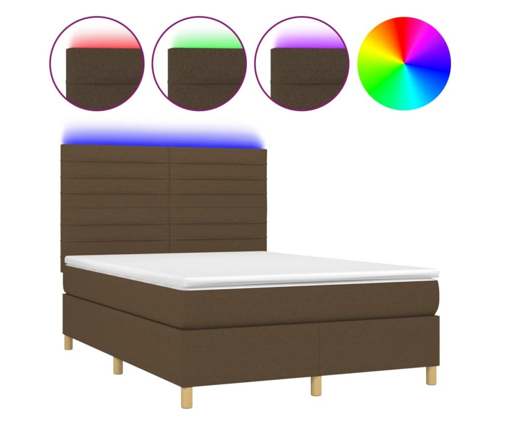 Пружинно легло с матрак и LED, тъмнокафяво, 140x190 см, текстил - 2
