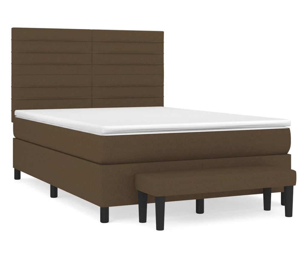 Pat box spring cu saltea, maro închis, 140x200 cm, textil - 2