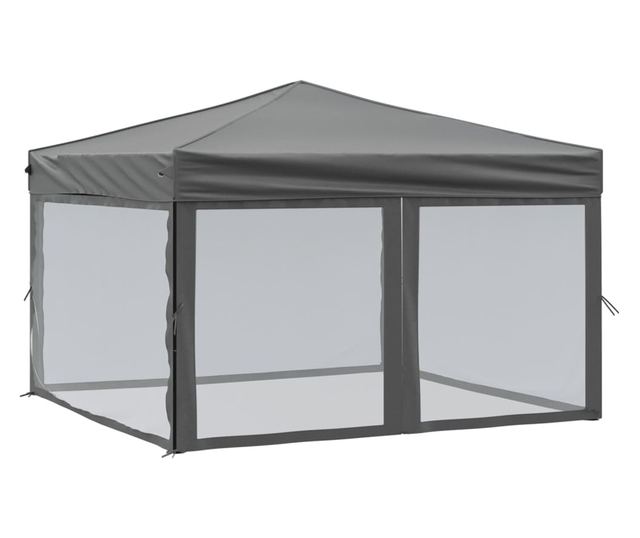 antracitszürke összecsukható partisátor oldalfalakkal 3 x 3 m