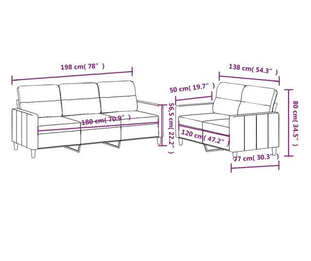 Комплект дивани от 2 части с възглавници, кафяв, плат