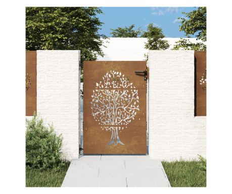 Poarta pentru gradina, 85x150 cm, otel corten, model copac - Vivre