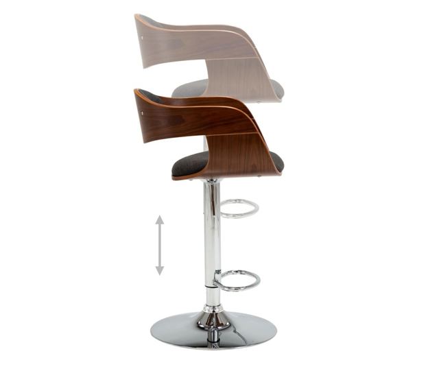 Barski stol, siv, upognjen les in tkanina