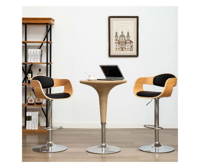 Barski stoli, 2 kosa, črni, upognjen les in umetno usnje