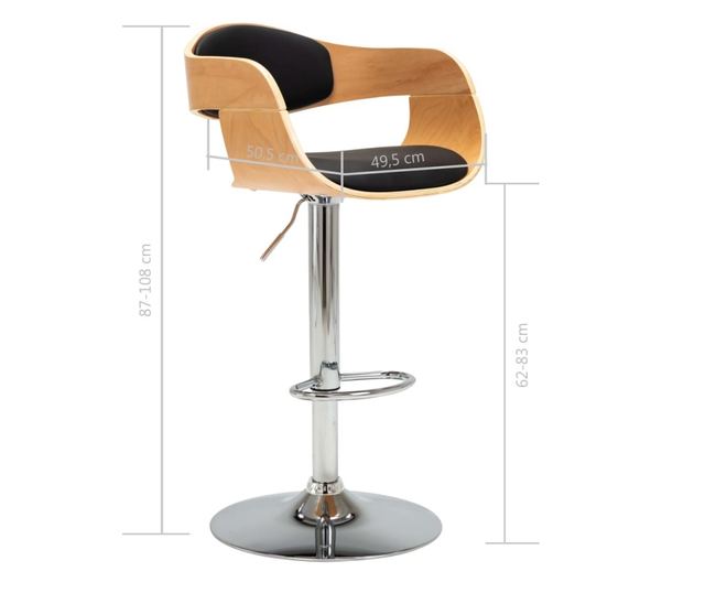 Barski stoli, 2 kosa, črni, upognjen les in umetno usnje