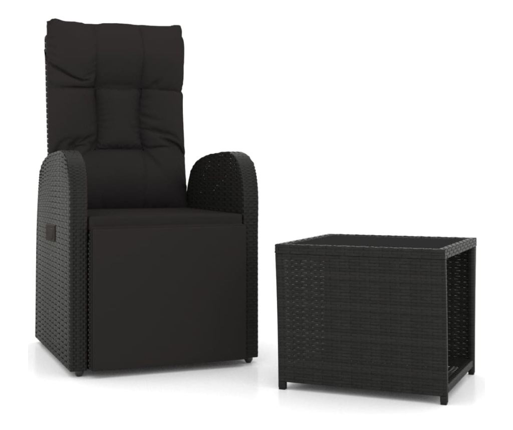 Комплект градински шезлонги, 2 броя, Черен, Полиратан и стомана - 2