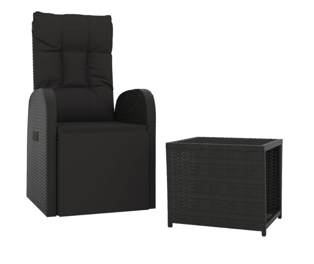 Комплект градински шезлонги, 2 броя, Черен, Полиратан и стомана - 3