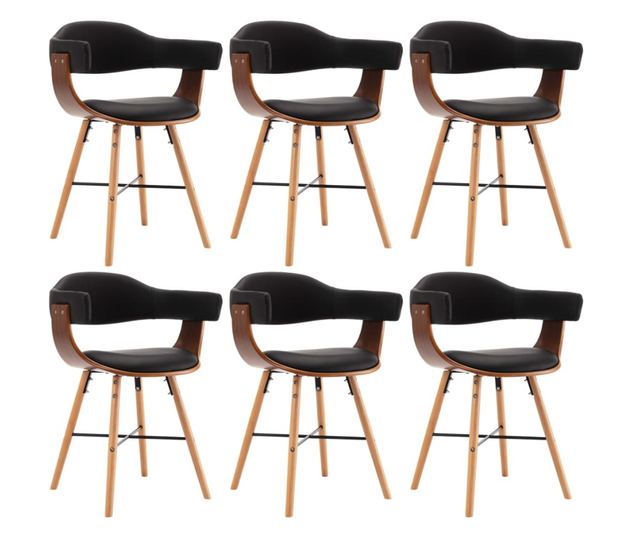 Jedilni stoli 6 kosov črno umetno usnje in upognjen les