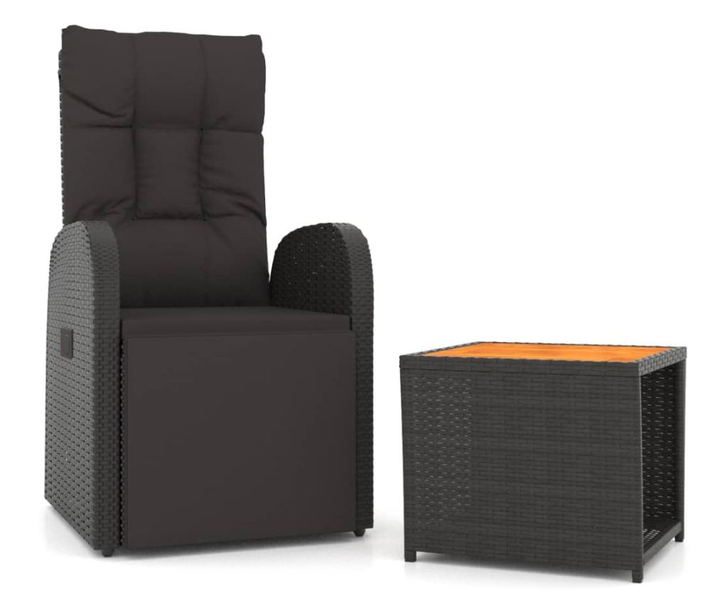 Zestaw leżaków ogrodowych, 2 sztuki, czarny, z technorattanu i drewna akacjowego - 2