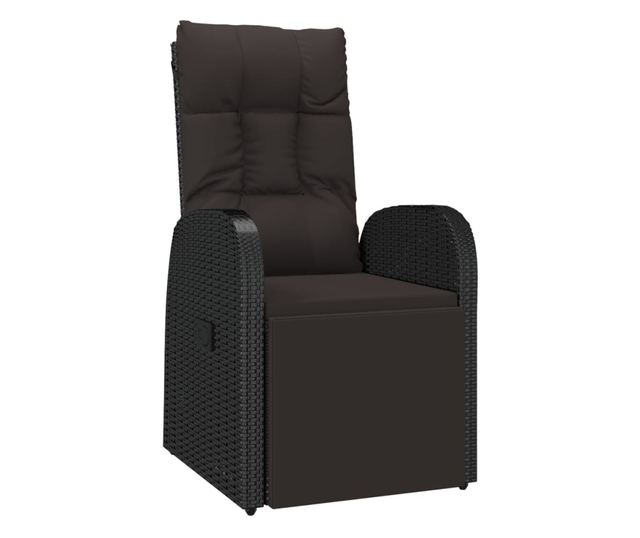 Комплект градински шезлонги, 2 броя, Черен, Полиратан и Акациево дърво