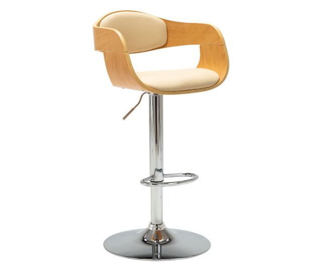 Barski stol, krem barve, upognjen les in umetno usnje